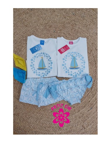 Conjunto baño niño Velero Celeste