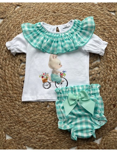 Conjunto Conejo Bici Vichy Niña